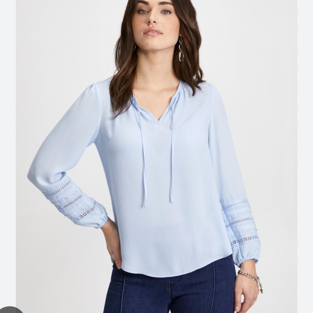 Laura Drawstring V-Neck Long Sleeve Top Sky Blue